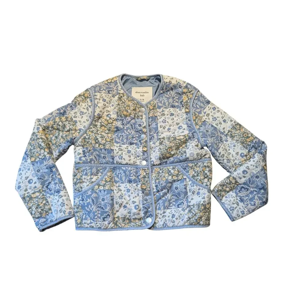 Abercrombie Kids Girls Blue Floral Patchwork Quilted Liner Jacket Coat Sz 13/14